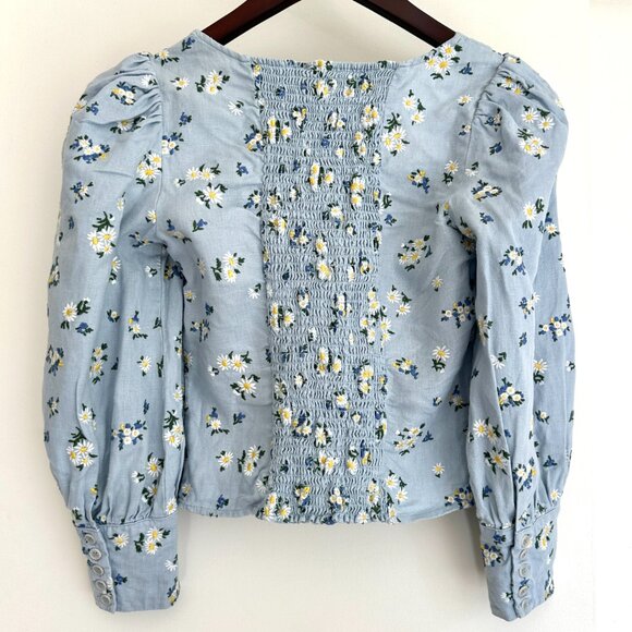 Reformation Stilton Linen Top - Mineral Daisy Embroidery - Picture 4 of 13